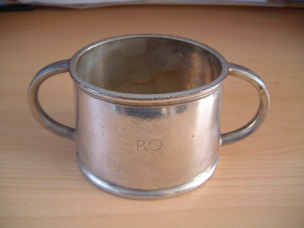 SILVER PLATED TWO HANDLED SUGAR BOWL FROM THE P&O LINE